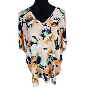 New! WONDERLY Size XXL Floral Blur Soft Knit V-Neck Dolman Sleeve Casual Shirt
